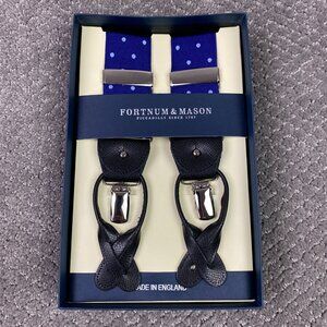 Fortnum & Mason Suspenders Men's Made In England Piccadilly Elastic Blue Polka
